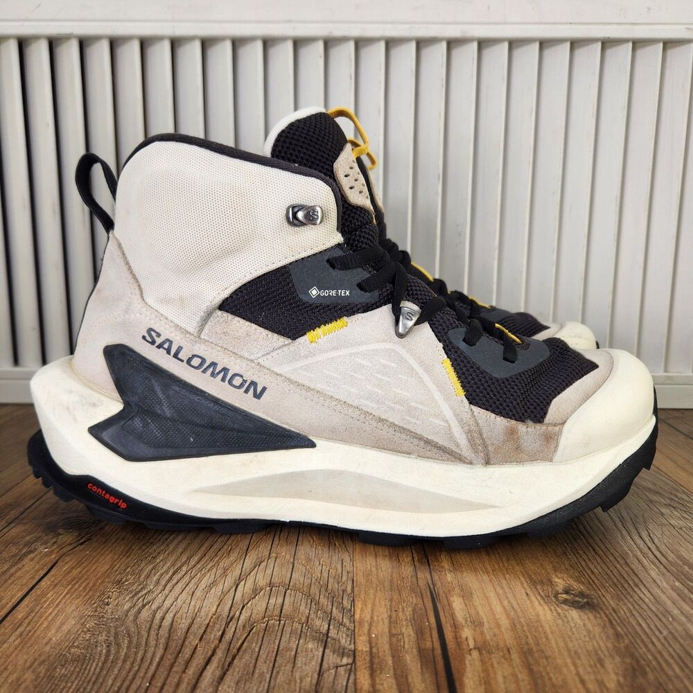 Salomon Elixir Mid GTX Mens Size 9 Black White Distressed Hiking Boots 472960